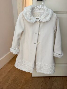 Copper Key Cream Faux-Fur Trim Pea Coat